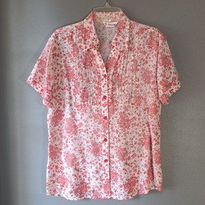 Newnobel - Pink and Cream Floral Short Sleeve Top, Size Large